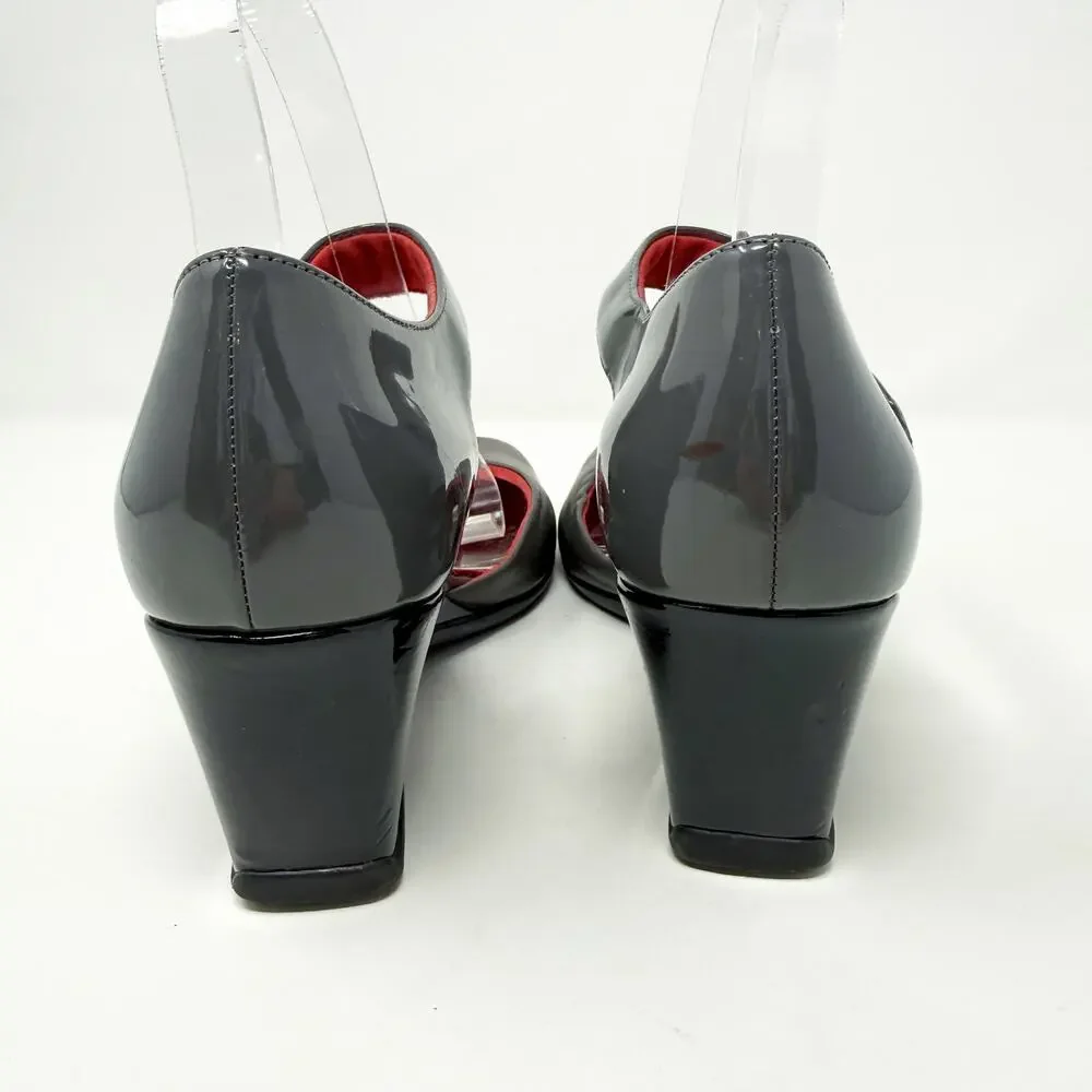 Vintage Y2K Kenneth Cole Gray Leather Wedge Heels Women’s Size 8 EUC Square Toe